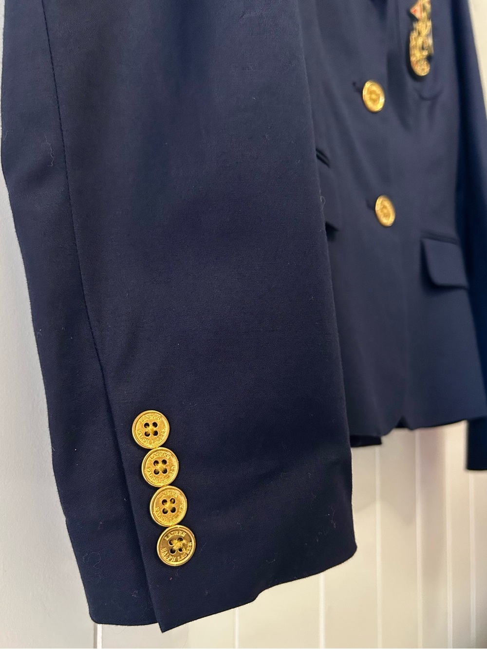 Lauren Ralph Lauren Navy Crest Blazer Gold Buttons Nautical Preppy Cotton Jacket - Picture 5 of 11
